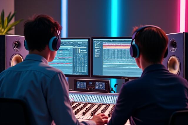 Equipo de Tlaloc Waves trabajando en un estudio de audio