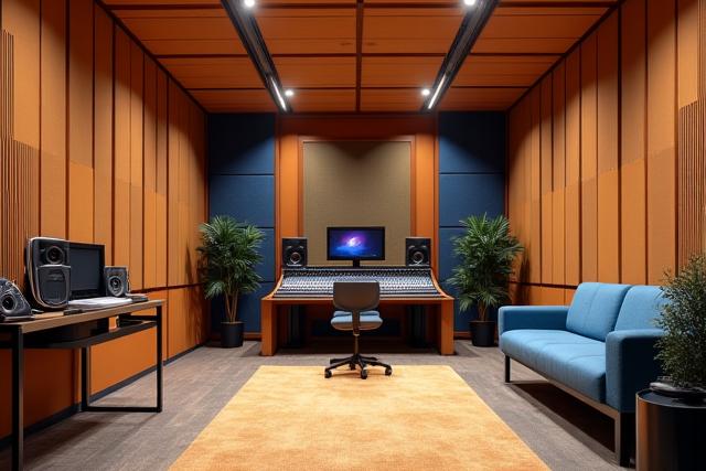 Interior de estudio de grabación moderno con ingeniería de sala